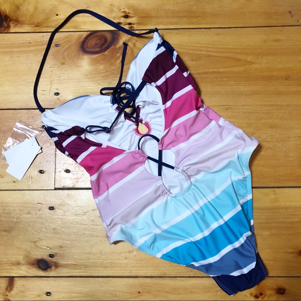 Splendid Bandeau One Piece Swim Rainbow Stripe - Picture 6 of 6